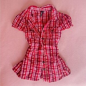 Farmers daughter coquette cottage core red plaid top